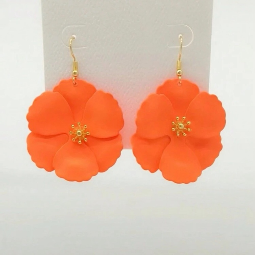 Neon Orange Flower Drop Earrings